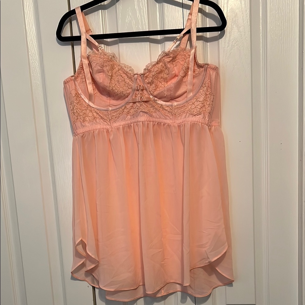 Lace Trim Peach Babydoll Lingerie
